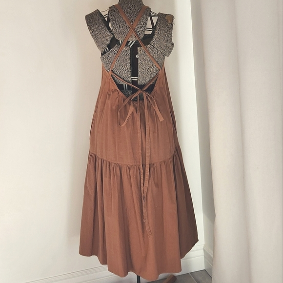 Everlane Cotton Pinafore Backless Dress Brown Sz 8 - Picture 13 of 14